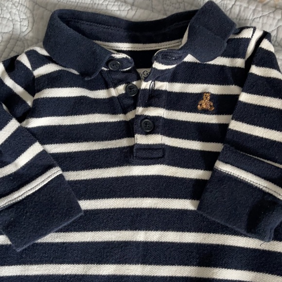 Baby Gap 3-6 months Navy and white stripe one piece polo with embroidery Bear - Picture 2 of 5